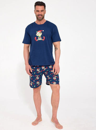 Cornette Elf Christmas 326/324 Pijamale bărbați scurte bleumarin 100% bumbac