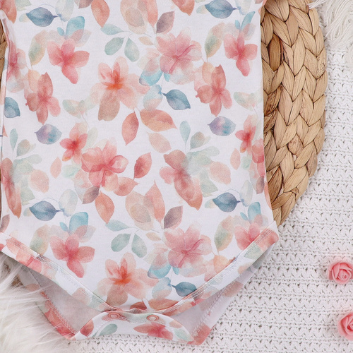 ABN-5417 Flori colorate Body cu mâneci scurte din bumbac organic imprimeu Nini