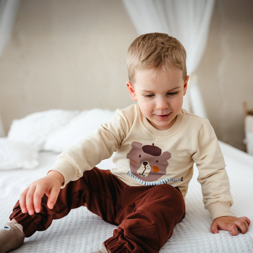 Hanorac Beary Cool Eevi – bej deschis, bumbac, imprimeu ursuleț