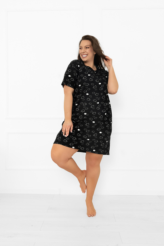 Cămașă de noapte pentru femei Bonnie - bumbac MEGA SOFT, negru în piele de oaie Italian Fashion