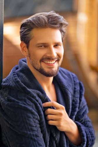 Zygmunt Halat de baie pentru bărbați cu glugă Italian Fashion - albastru marin 