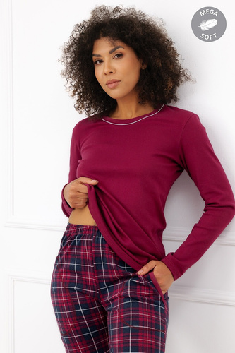 Italian Fashion Brenda pijama damă Mega Soft lungă în carouri cu buzunare