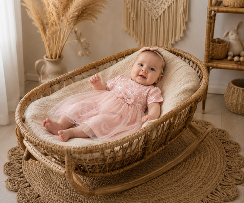 Rochie din bumbac roz cu tul Mamatti SK16334 pentru fete