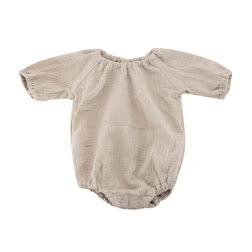 Body de muselina bej pentru bebelusi cu maneci lungi Makashka - 100% bumbac