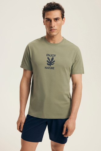 Pijamale pentru bărbați Core 43462 Legend Henderson - bumbac verde, mânecă scurtă, ambalate în cutie