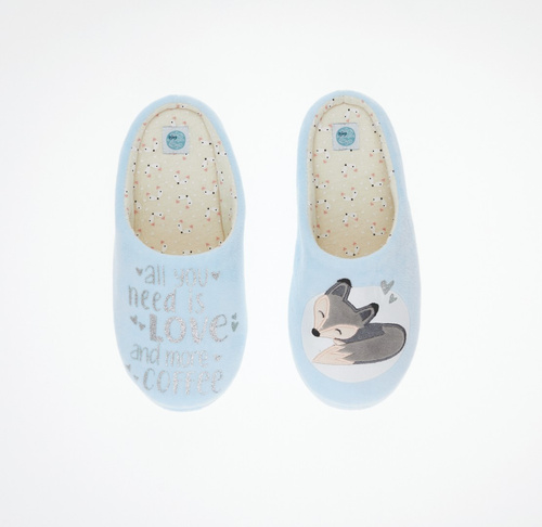 Fixy Sorbetto blue – papuci de dama calduroase cu talpa antiderapanta si imprimeu