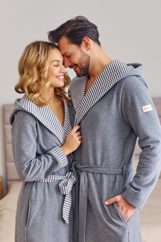 7229 Halat de baie dama Doctor Nap - bumbac, gluga, finisaje elegante - gri inchis