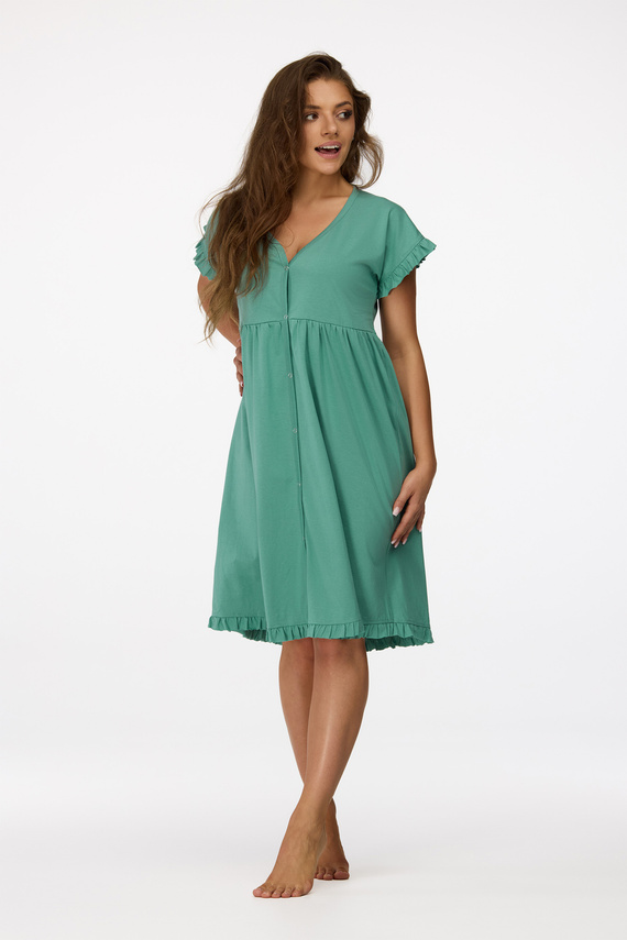 Cămașă de noapte Senizo pentru gravide nr. 23, verde – 100% bumbac, mâneci scurte, capse pentru alăptare