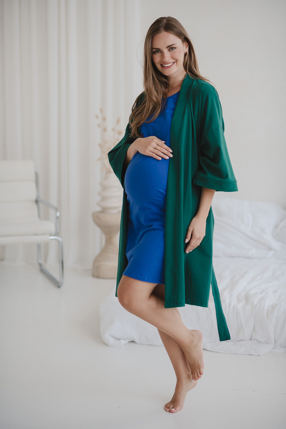 Halat de baie maternitate Milk&Love, verde sticlă – bumbac cu elastan, confortabil, mâneci 7/8