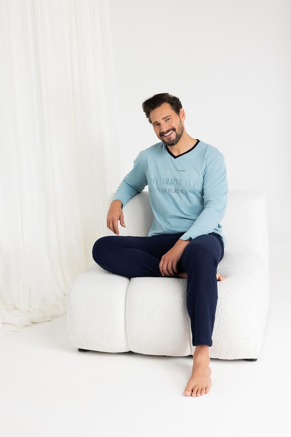 Regina 495 - pijamale bărbați din bumbac marin cu mâneci lungi, croială clasică