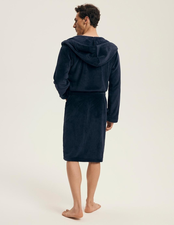 Halat de baie bărbătesc Henderson 43374 Naps bleumarin - glugă, tricotaj călduros, confort și eleganță