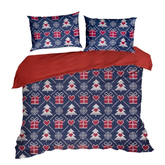 Lenjerie de pat pentru brad de Craciun Fericit din bumbac renforce Euro perdele - bleumarin