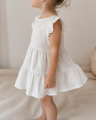 Mamatti SE50502 Rochie copii albă din mușlin, bumbac ușor