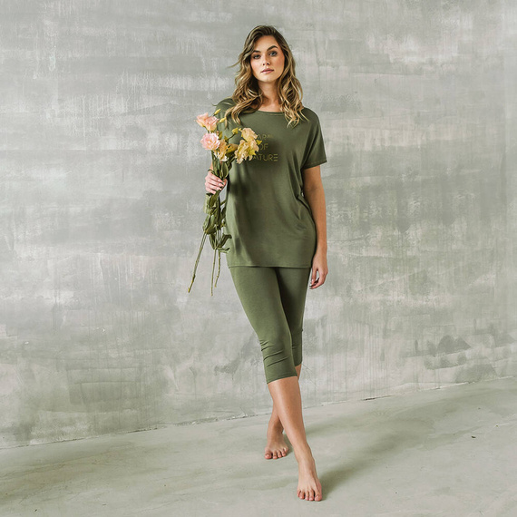 Pijama Natura Ladies cu mânecă scurtă, pantaloni 3/4 Italian Fashion - kaki