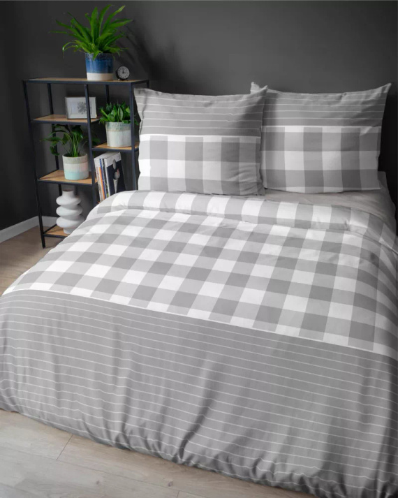 5083 B Home Satin Detexpol lenjerie de pat din satin în carouri gri