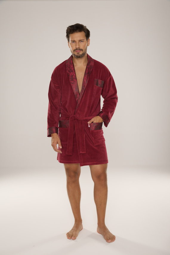 866 Noble Halat de baie de catifea De Lafense pentru bărbați - scurt, elegant, bumbac - burgundy