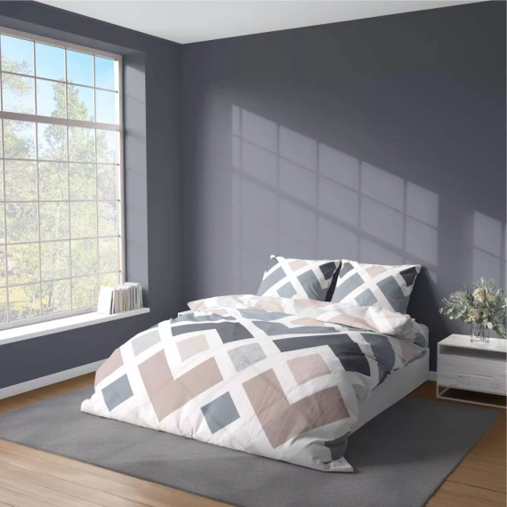 5026 A Lenjerie de pat microfibră cu geometrie Detexpol albastră