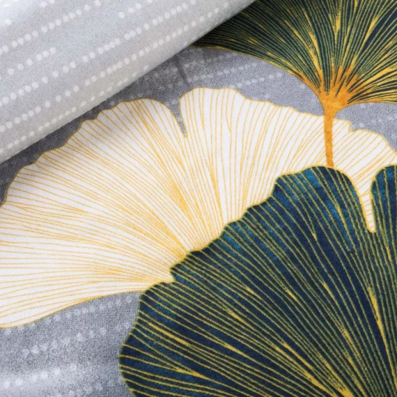 31510/1 Set de lenjerie de pat din flanel Flanellove Darymex gri verde frunze de ginkgo – set, 100% bumbac, cald și moale