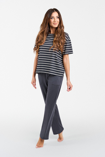 Betty Pijama de damă cu mânecă scurtă, pantaloni lungi Italian Fashion - imprimeu grafit/grafit