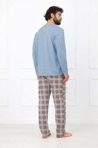 Italian Fashion Dante pijama bărbați bumbac, pantaloni lungi în carouri - gri metalizat
