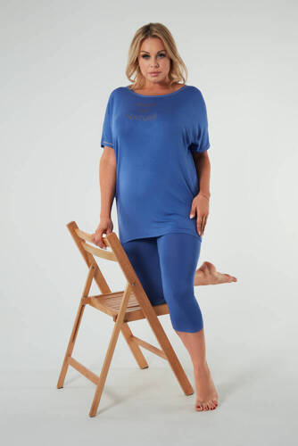Natura Pijama Ladies cu mânecă scurtă, pantaloni 3/4 Italian Fashion - albastru