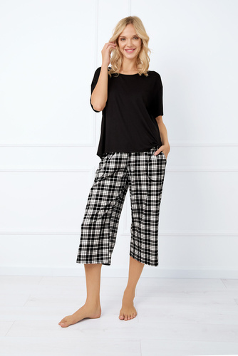 Klara Pijama de damă cu mânecă scurtă, pantaloni 7/8 Italian Fashion - negru/print