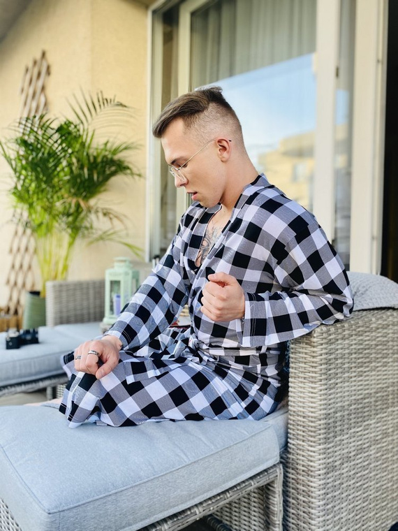 338 Crêpe halat De Lafense pentru bărbați/femei - negru/alb