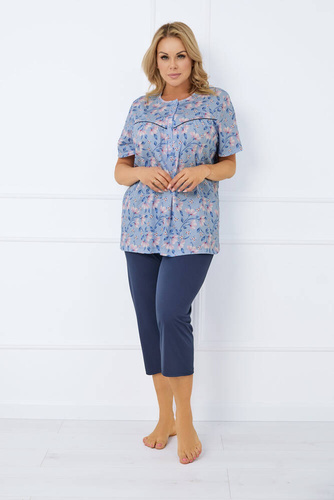 Facelia Pijama pentru femei cu mânecă scurtă, pantaloni 3/4 Italian Fashion - print/verde