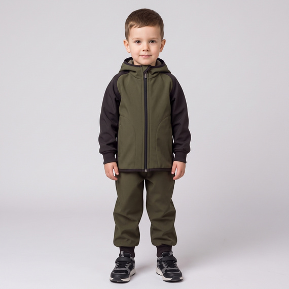 229021 Nicol Geacă softshell pentru copii cu polar, glugă și elemente reflectorizante - khaki