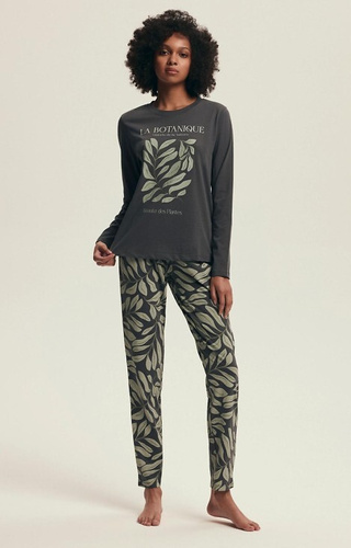 43685 Pijamale Danna pentru femei Henderson Gri - Bumbac, Imprimeu botanic