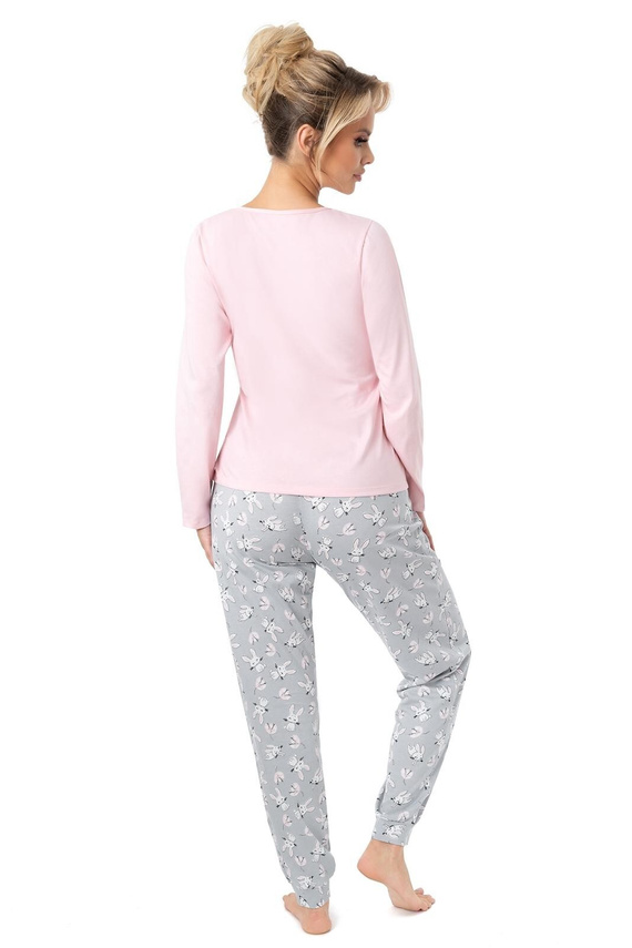 Pijamale Bunny Long Donna pentru femei, roz - bumbac, mânecă lungă, set confortabil