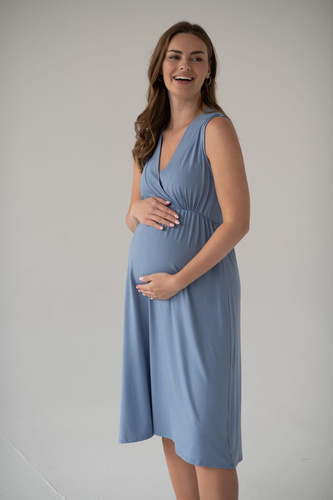 Cămașă de noapte de maternitate și alăptare Star Light din bambus Milk&Love, albastru