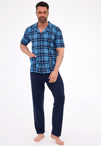 Pijamale bărbătești Cornette 318/58 - deschise, bumbac, model în carouri, cu guler