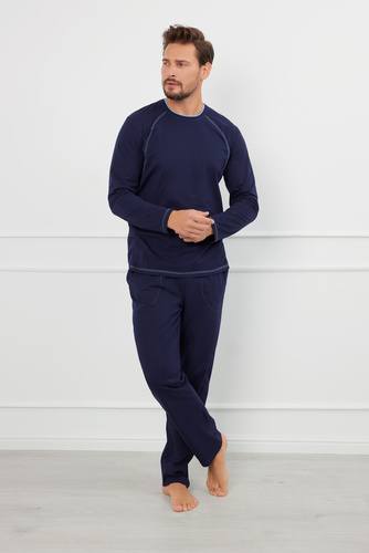 Salomon Pijama cu mânecă lungă pentru bărbați, pantaloni lungi Italian Fashion - albastru marin / albastru