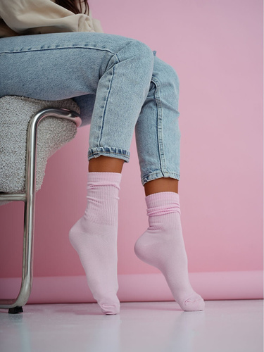 Șosete damă din bumbac Milena 1313-002 – cu nervuri, confort zilnic pink