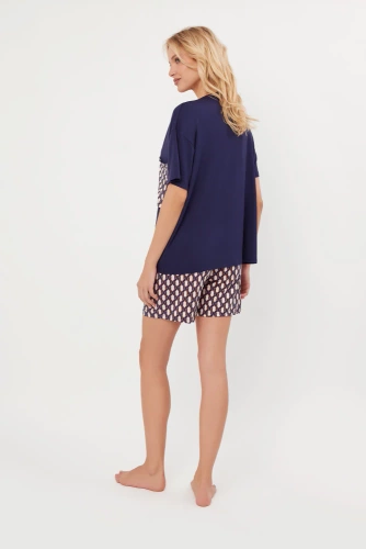 Milda Ladies pijama cu mânecă scurtă, pantaloni scurți Italian Fashion - albastru marin