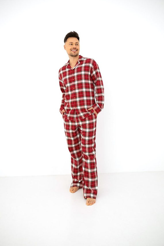 Sensis Lucas Pijamale bărbați din flanel 100% bumbac, carouri roșii