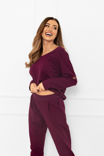 Set trening pentru femei Karina Italian Fashion burgundy - bumbac, confortabil