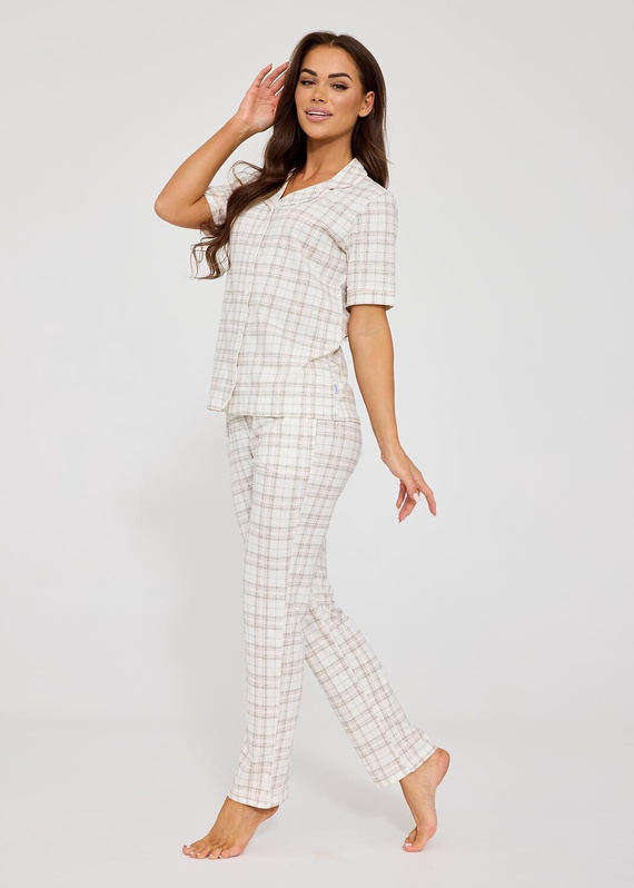 Cornette Holly 879/342 pijama damă bumbac cu nasturi carouri