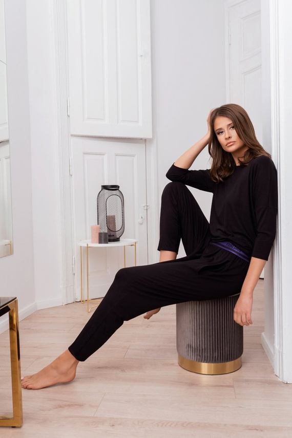 Stil Set cu mâneci 3/4 pentru femei, lungime.pantaloni de modă italiană negru