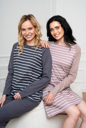 Oda Pijama de damă cu mânecă lungă, pantaloni lungi Italian Fashion - imprimeu grafit/grafit