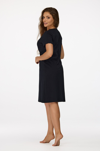 Cămașă de noapte Senizo pentru gravide nr. 37, neagră – 100% bumbac, dantelă, mâneci scurte, pentru alăptare