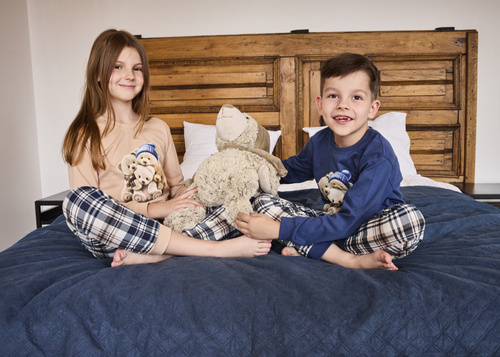 594/187 592/187 Cornette Bears pijamale fete | Pantaloni lungi în carouri din bumbac, imprimeu