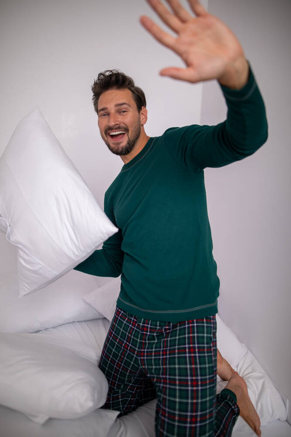 Fogo Pijama bărbătească cu mânecă lungă, pantaloni lungi Italian Fashion - verde/print 