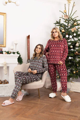 Islanda Fleece Femei Set Italian Fashion - burgundy print