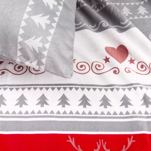 31516/1 Set de lenjerie de pat de Crăciun din flanel Flannellove Darymex gri roșu - set 100% bumbac, călduros și moale