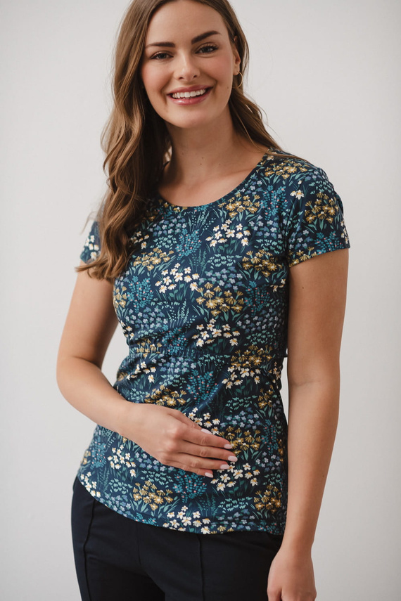 Cămașă Milk Bluză pentru alăptare și maternitate cu mâneci scurte Milk&Love meadow pe bleumarin