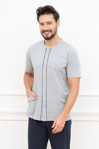 Alcest Pijama cu mânecă scurtă pentru bărbați, pantaloni lungi Italian Fashion - albastru marin