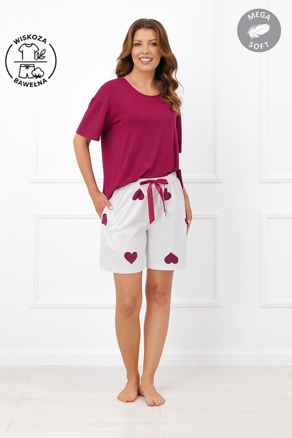 Italian Fashion Kioga Pijamale damă vâscoză Mega Soft șorturi cu inimioare