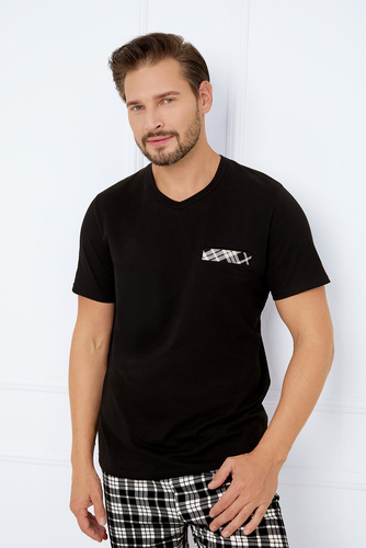 Klark Pijama cu mânecă scurtă pentru bărbați, pantaloni scurți Italian Fashion - negru/print 